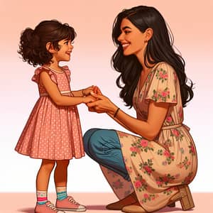 Joyful Middle-Eastern Woman and 5-Year-Old Hispanic Daughter