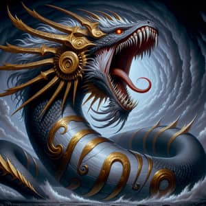 Roaring Giratina: Fascinating Serpentine Creature in Ominous Landscape