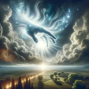 Celestial Hand Reaching Down to Earth | Divine Radiance Scene