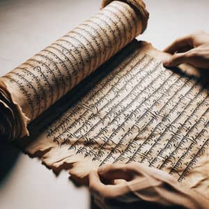 Ancient Parchment Scroll with Handwritten Sacred Writings