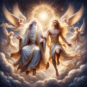 Divine Father and Son: Celestial Beings in Serene Realm