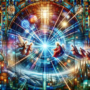 Futuristic Stained Glass Window | Religious Iconography Fusion