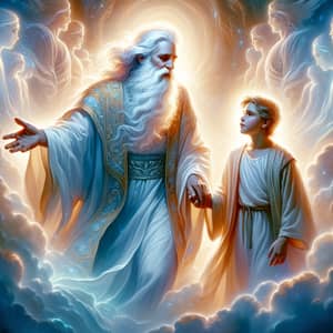 Sacred Bond Illustration | Divine Figures of God and Son