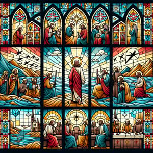 Stained Glass Window Illustration depicting Scenes from the Life of Jesus