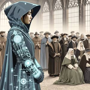 Time Traveler at Historical Religious Event | Digital Illustration