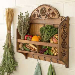 Rustic Wooden Wall Rack with Dried Herbs