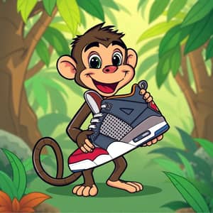 Cartoon Monkey with Jordan 4 Sneakers in Jungle