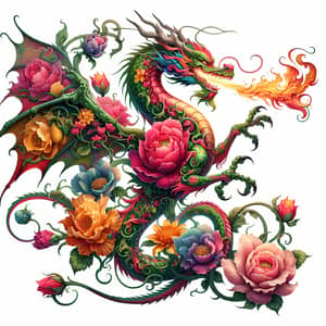 Dragon with Floral Body Tattoo Design