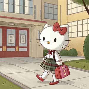 Hello Kitty in School Uniform Outside Building