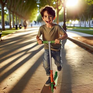 Juan Javier Riding Scooter | Joyful Hispanic Boy in Park