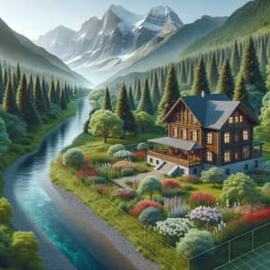 Tranquil Wooden House in Mountain Forest | River View & Flower Yard