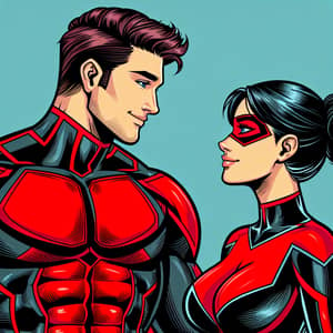 Male and Female Superheroes in Vibrant Pop Art Scene