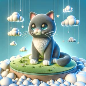 Adorable Cat Sitting on Hill - 3D Image