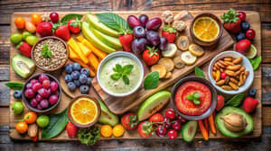 Vibrant Healthy Snacks: Fresh Fruits & Nuts