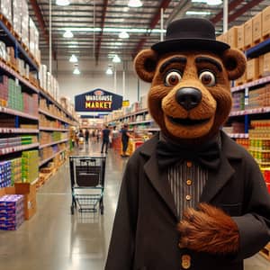 Rustic Bear Explores Costco Warehouse Market | Vintage Puppet Charm