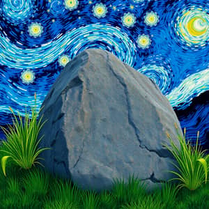 Van Gogh Style Rock with Grass - Art Inspiration