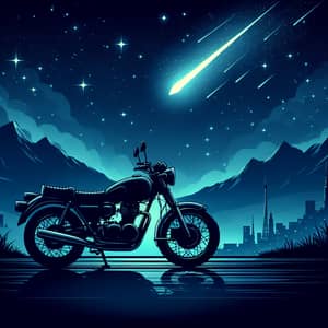 Motorcycle Profile in Night Sky with Shooting Star