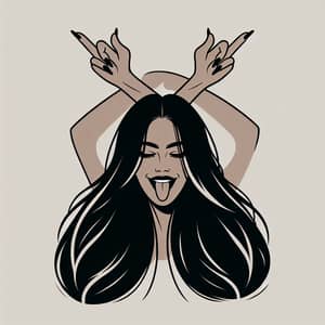 Rebellious Woman Illustration with Playful Expression