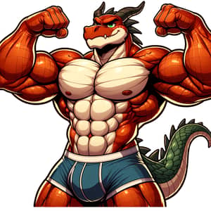 Muscular Dragon Demi-Human in Snug Boxers Artwork