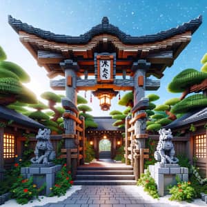 Japanese-Inspired Minecraft Mine Entrance Pixel Art