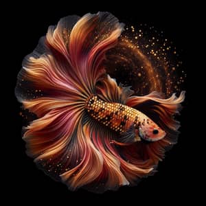 Unique Golden Red Gold Betta Fish - Cosmic Galaxy Pattern