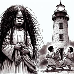 Captivating Image of African American Girl and Boys at Lighthouse