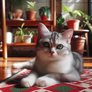 Domestic Short-Haired Cat Lounging in Afternoon Sun