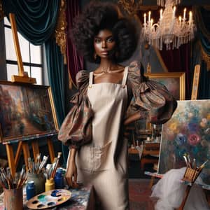 Black Woman Artistically Glamorous in Art Studio