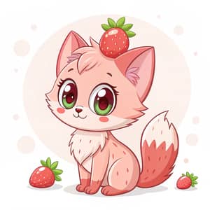 Cute Strawberry Kitty Character Reference Sheet