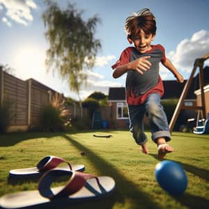 Joyful 7-Year-Old Caucasian Boy Playing Outside - Classic Suburban Scene