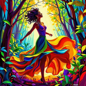 Surreal Dance in a Lush Forest - Dali-Inspired Art