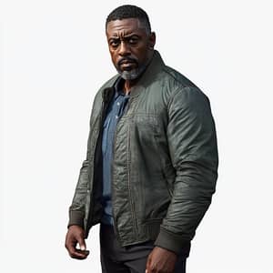 Idris Elba: Tense Profile in Green Bomber Jacket