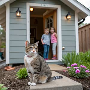 Adorable Cat with Her House and Kids