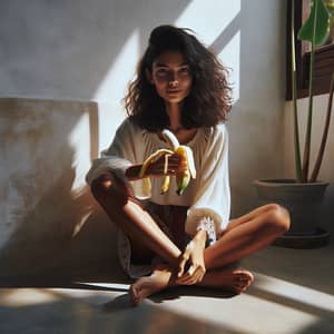 Spanish Young Woman Holding Banana | Cultural Portrait