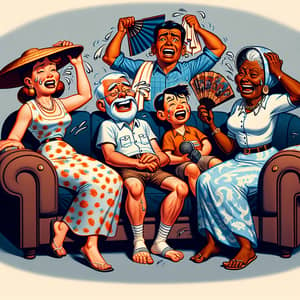 Disney Pixar Style Family Sweating on Couch