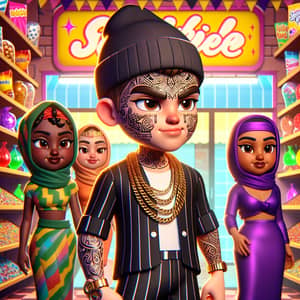 Animated Gangster Boy in Candy Store with Gold Chains