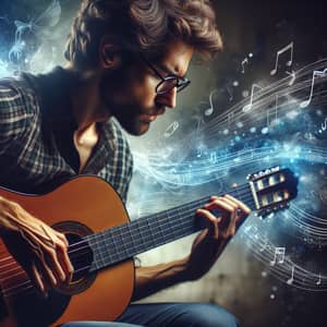 Passionate Musician Playing Guitar | Musical Notes Resonance