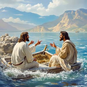 Jesus Teaches Disciples on Galilee Boat