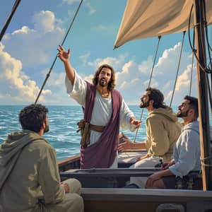 Jesus Teaches Disciples on Boat