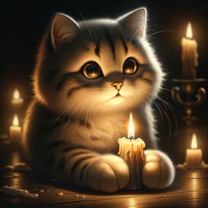 Cute Cat Holding a Candle in Dark Background