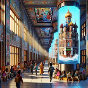 Modern School Hallway Reflecting Russian Culture