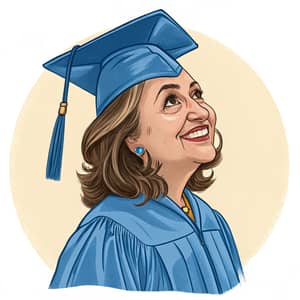 Graduate Woman Caricature in Blue Robe