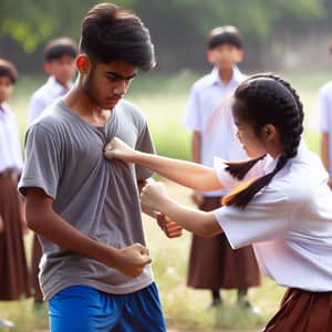 Boy in Blue Shorts Gets Punched by South Asian Girl