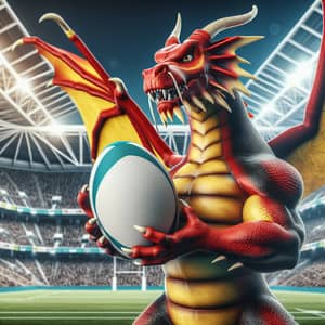 Ferocious Red and Yellow Dragon in Rugby Stadium