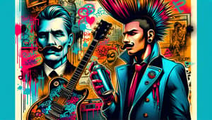 Punk-Inspired Salvador Dali Portrait with Vibrant Colors and Urban Graffiti