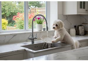 Dog Cleaning Dishes - Cute Pet Moments