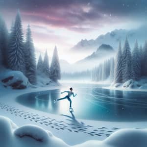 Winter Landscape with Skater on Frozen Lake | Serene Scene