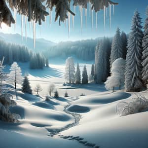 Serene Winter Landscape: Alpine Forest and Frozen Lake