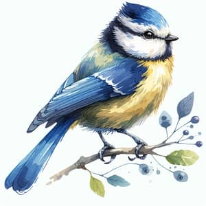 Beautiful Blue Tit Bird Watercolor Illustration