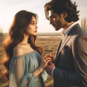 Romantic Couple Connection in Grassy Field Portrait